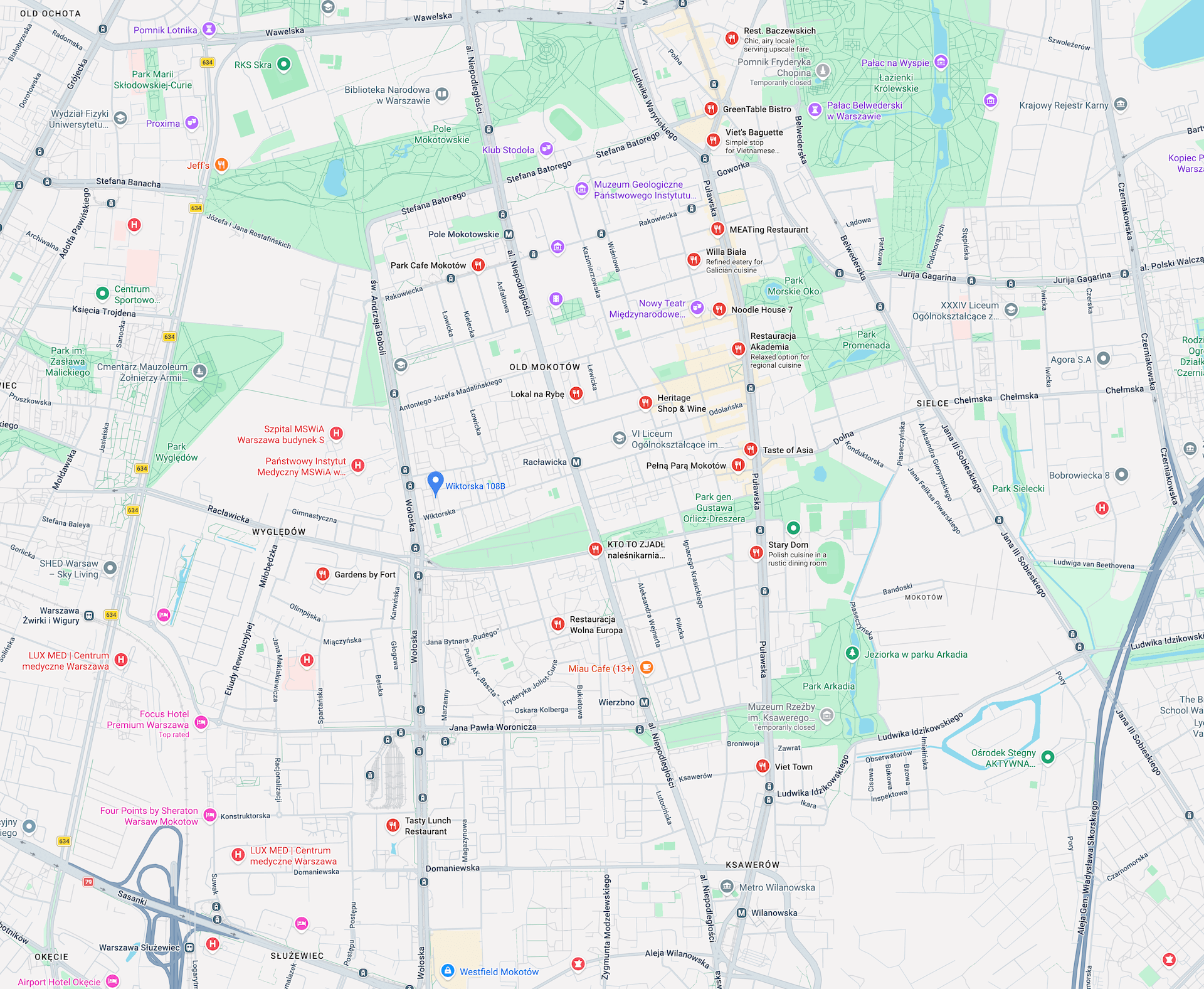 Mapa lokalizacji — Wiktorska 108B, Stary Mokotów